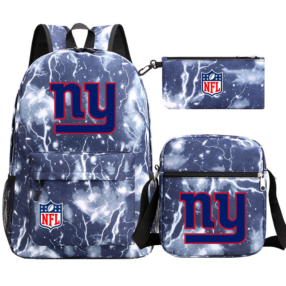 New York Giants Football Team Printed Schoolbag Backpack Shoulder Bag Pencil Bag 3pcs set for Kids Students