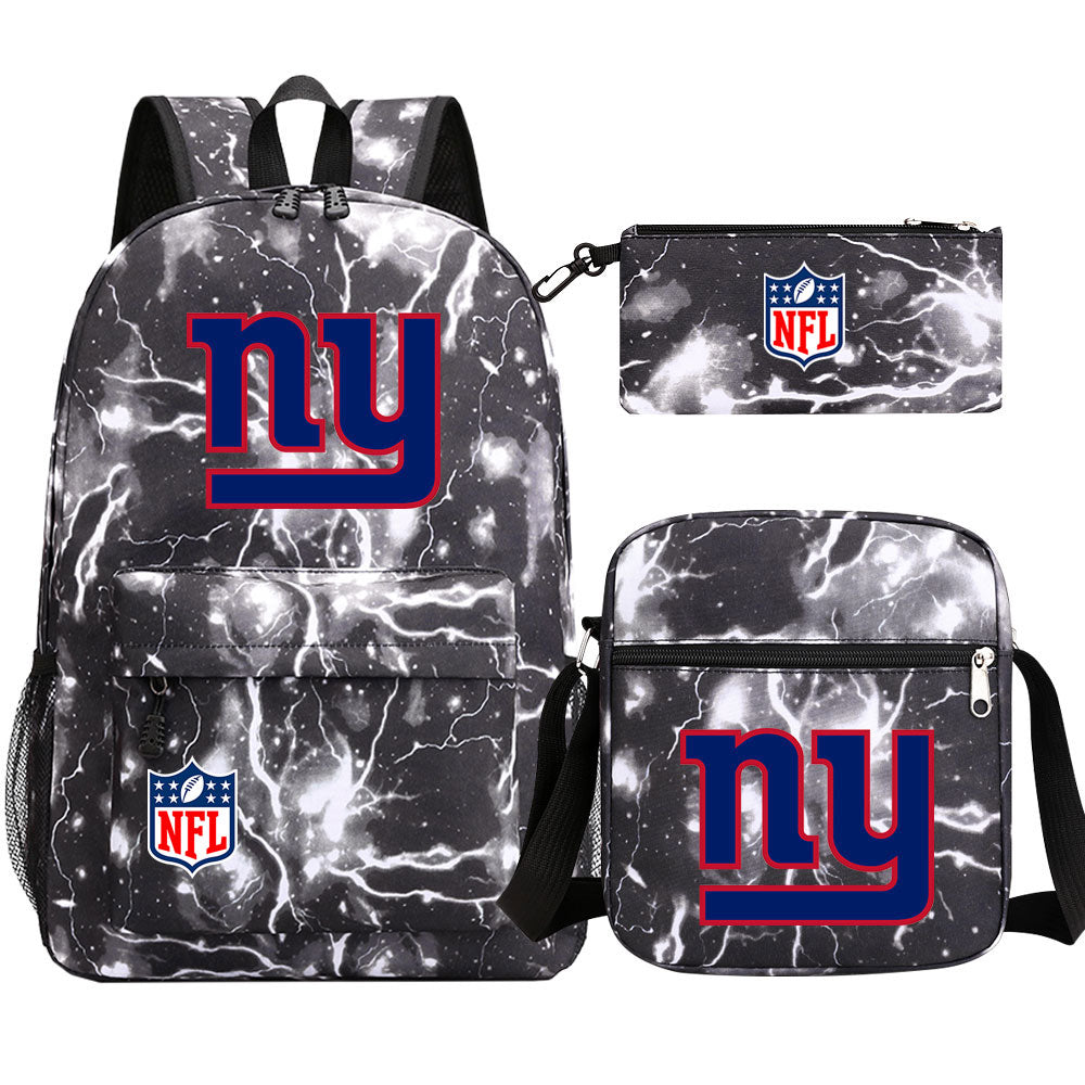 New York Giants Football Team Printed Schoolbag Backpack Shoulder Bag Pencil Bag 3pcs set for Kids Students