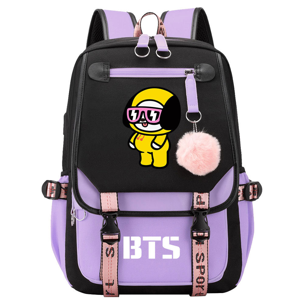 BTS Chimmy Waterproof Backpack School Notebook Travel Bag USB Charging
