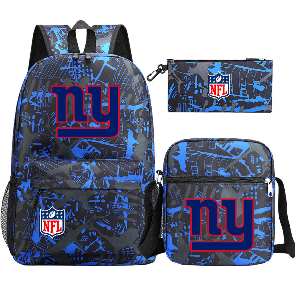 New York Giants Football Team Printed Schoolbag Backpack Shoulder Bag Pencil Bag 3pcs set for Kids Students