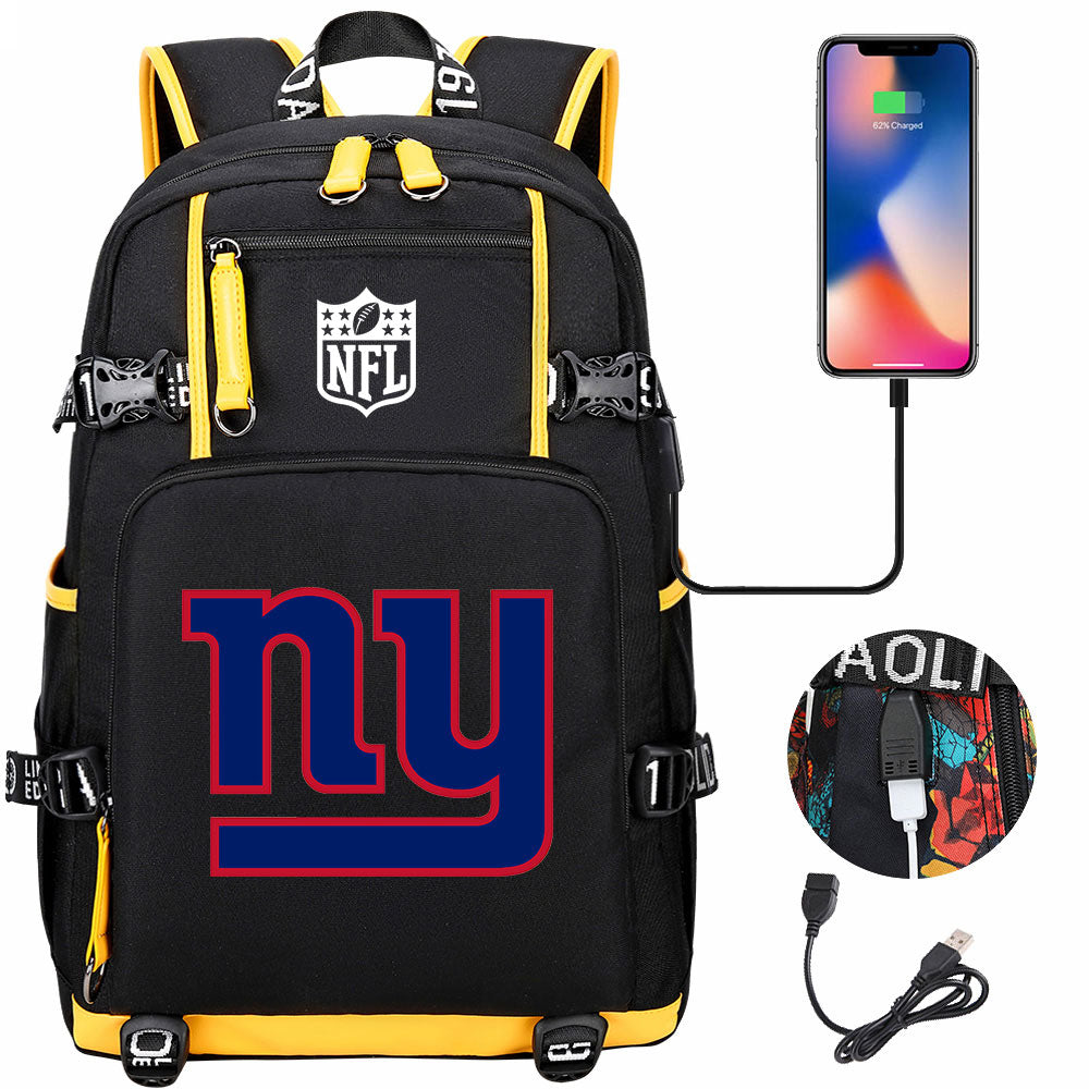 New York Giants Football Team USB Charging Backpack School Notebook Travel Bags