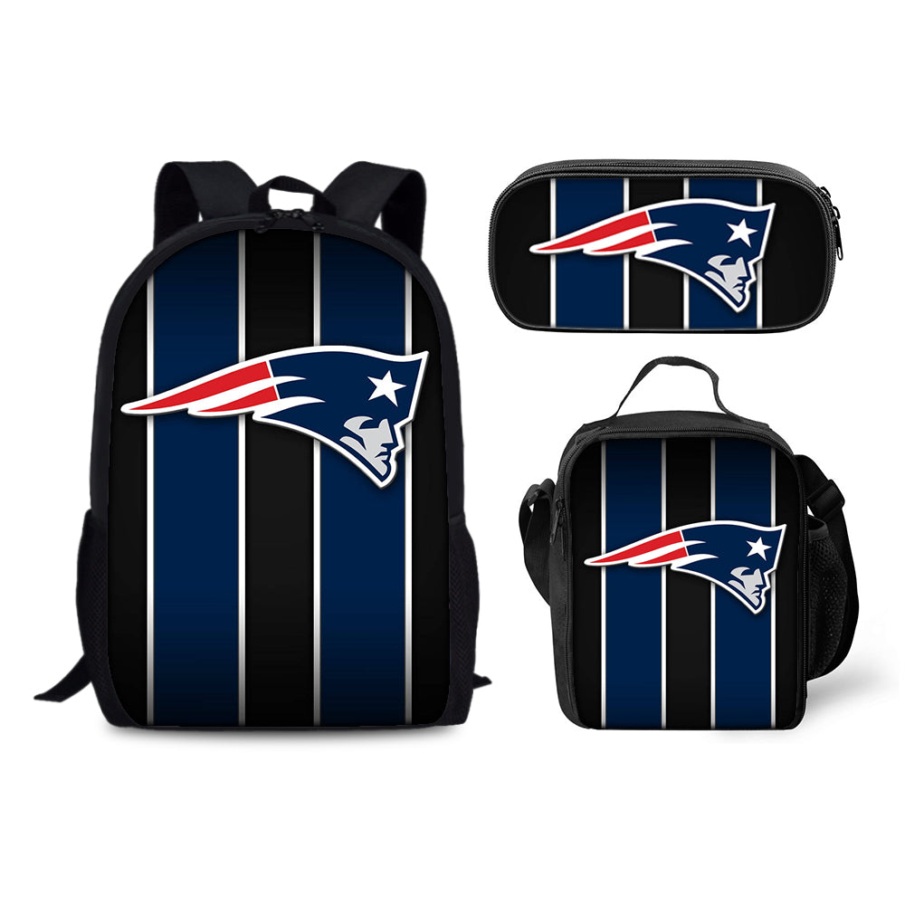 New England Patriots Football Team  Backpack Schoolbag Lunch Bag Pencil Bag for Kids Students 3PCS