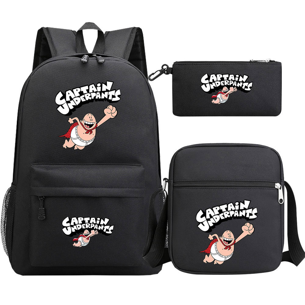 Captain Underpants Printed Schoolbag Backpack Shoulder Bag Pencil Bag 3pcs set for Kids Students