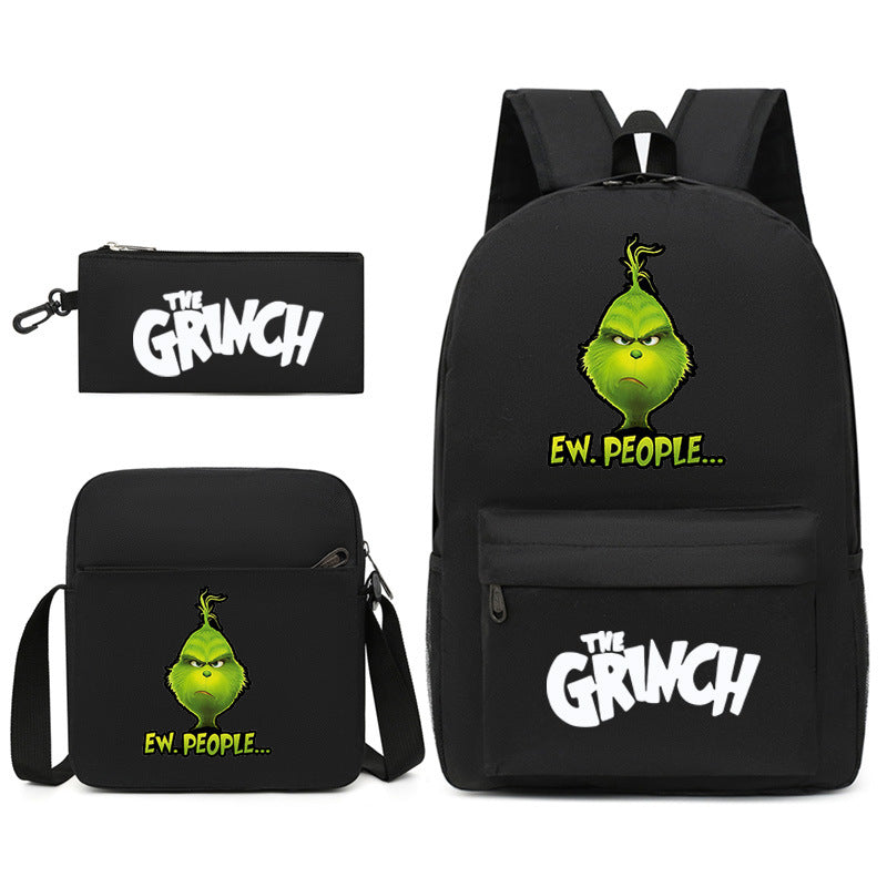 The Grinch Printed Schoolbag Backpack Shoulder Bag Pencil Bag 3pcs set for Kids Students