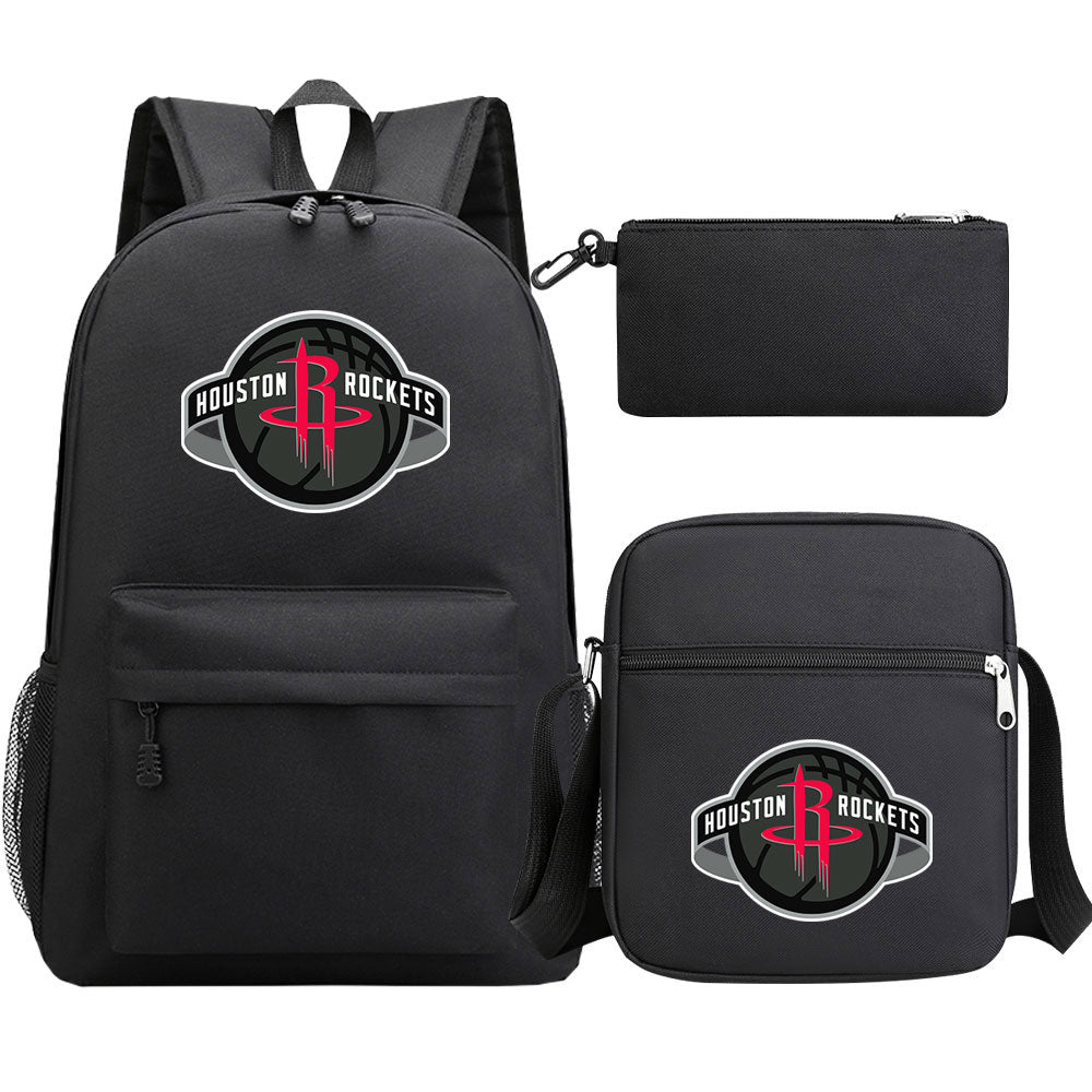 Houston Rockets Schoolbag Backpack Shoulder Bag Pencil Bag 3pcs set for Kids Students