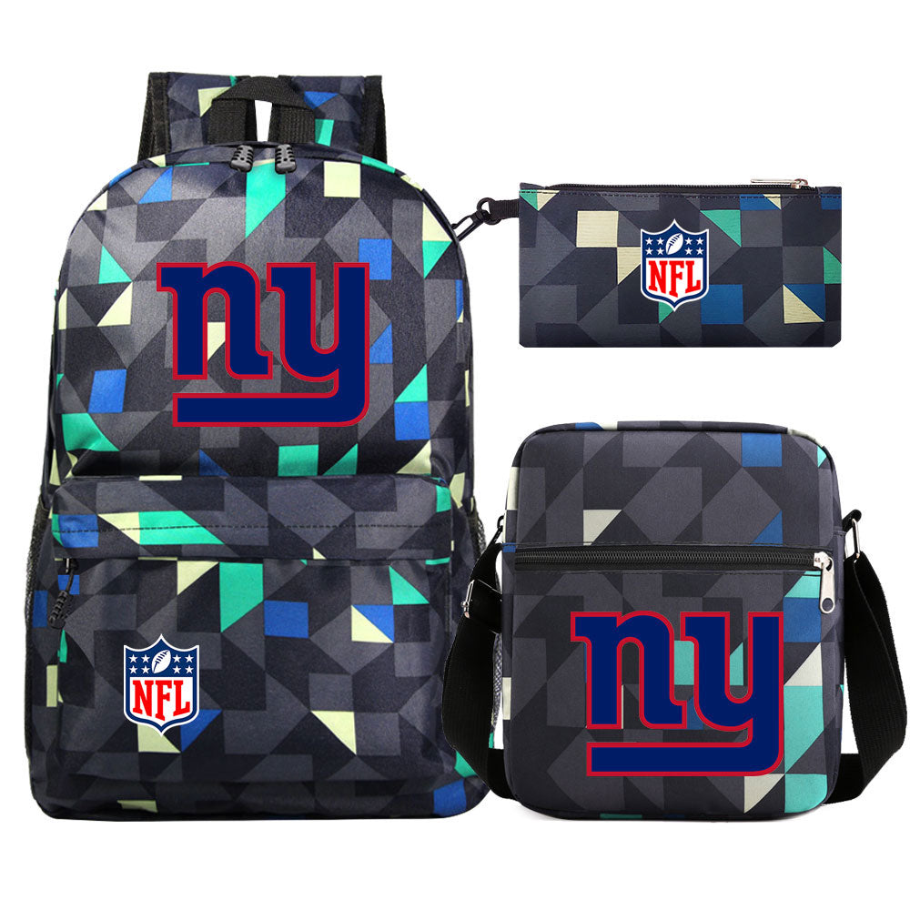 New York Giants Football Team Printed Schoolbag Backpack Shoulder Bag Pencil Bag 3pcs set for Kids Students