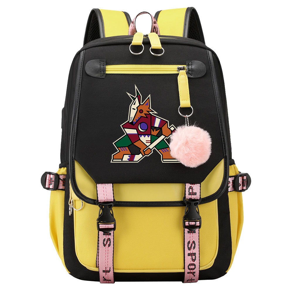 Arizona Coyotes Hockey League Waterproof Backpack School Notebook Travel Bag USB Charging