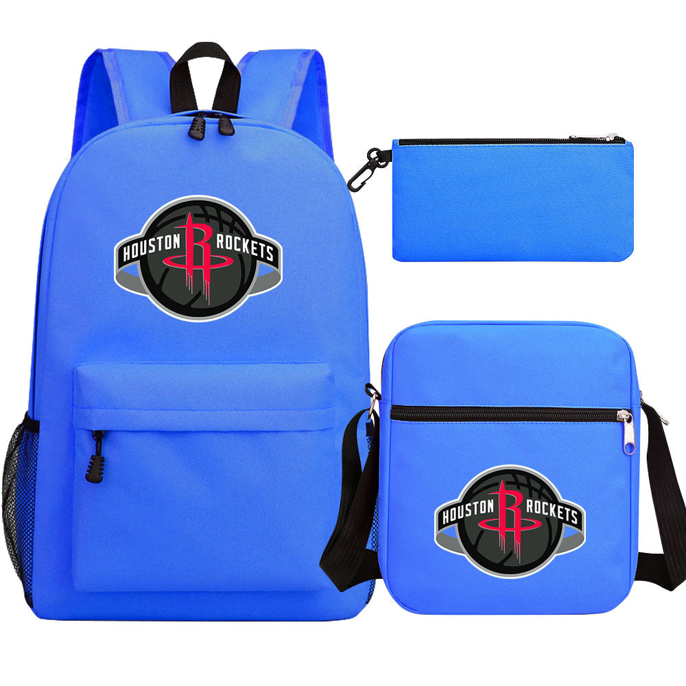 Houston Rockets Schoolbag Backpack Shoulder Bag Pencil Bag 3pcs set for Kids Students
