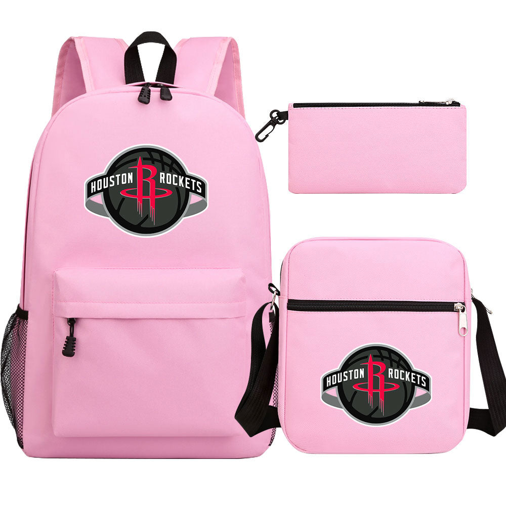 Houston Rockets Schoolbag Backpack Shoulder Bag Pencil Bag 3pcs set for Kids Students