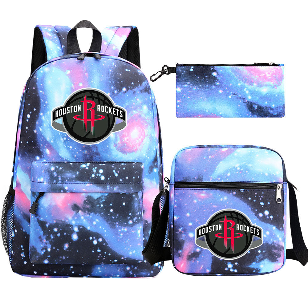 Houston Rockets Schoolbag Backpack Shoulder Bag Pencil Bag 3pcs set for Kids Students