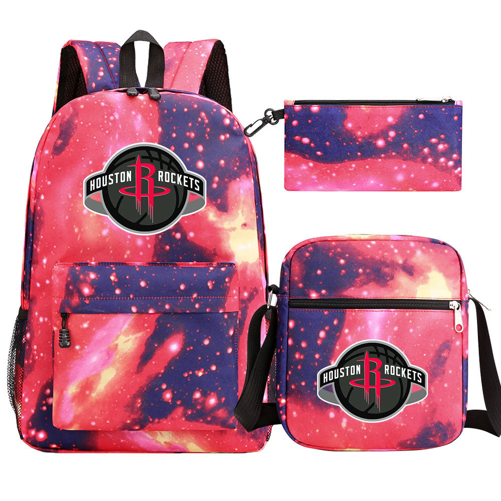 Houston Rockets Schoolbag Backpack Shoulder Bag Pencil Bag 3pcs set for Kids Students