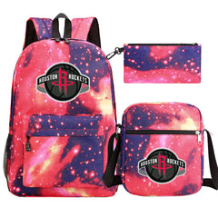 Houston Rockets Schoolbag Backpack Shoulder Bag Pencil Bag 3pcs set for Kids Students