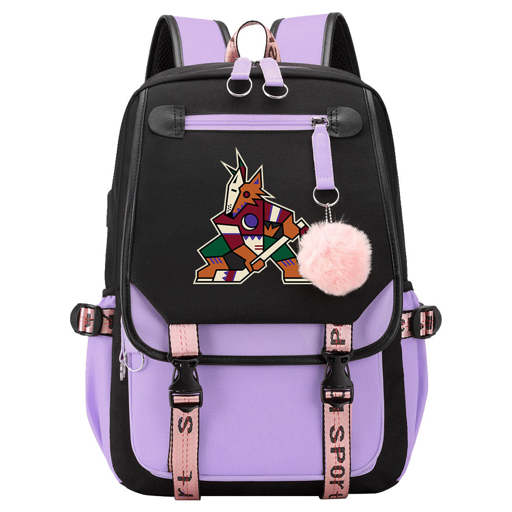 Arizona Coyotes Hockey League Waterproof Backpack School Notebook Travel Bag USB Charging
