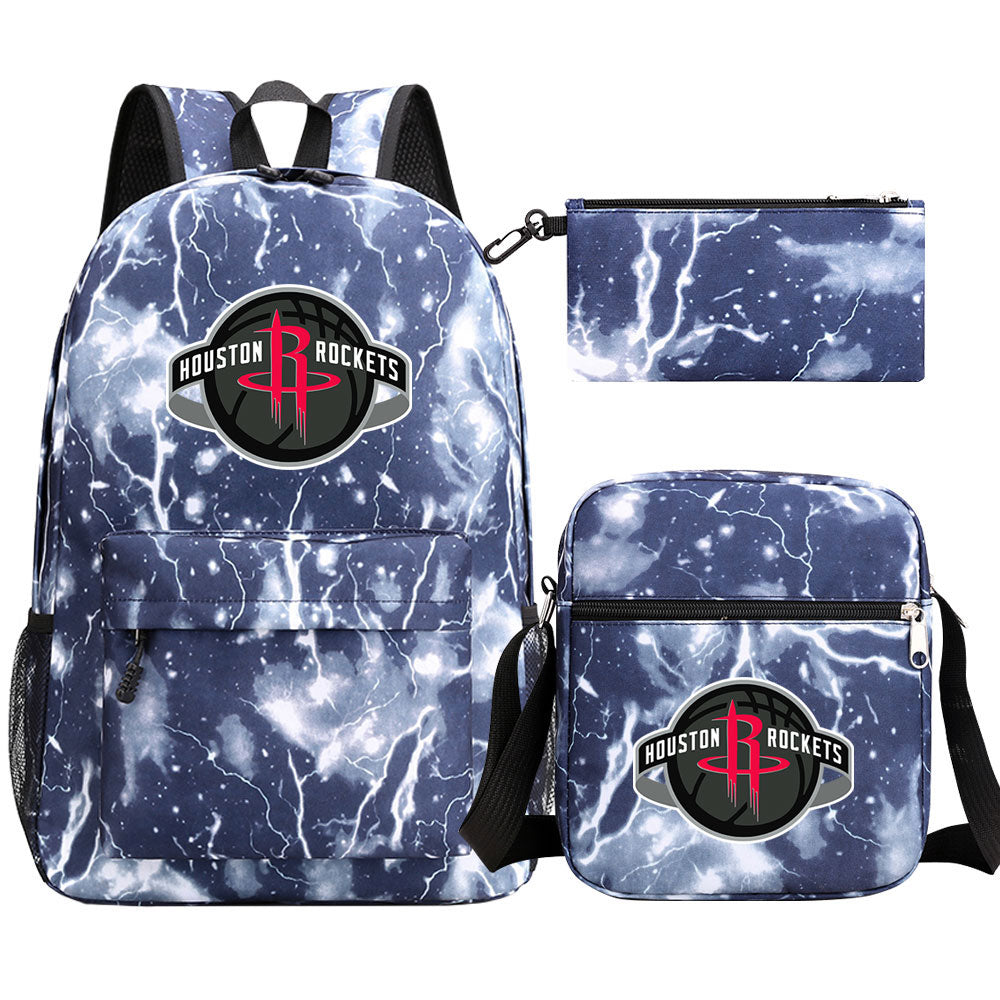 Houston Rockets Schoolbag Backpack Shoulder Bag Pencil Bag 3pcs set for Kids Students