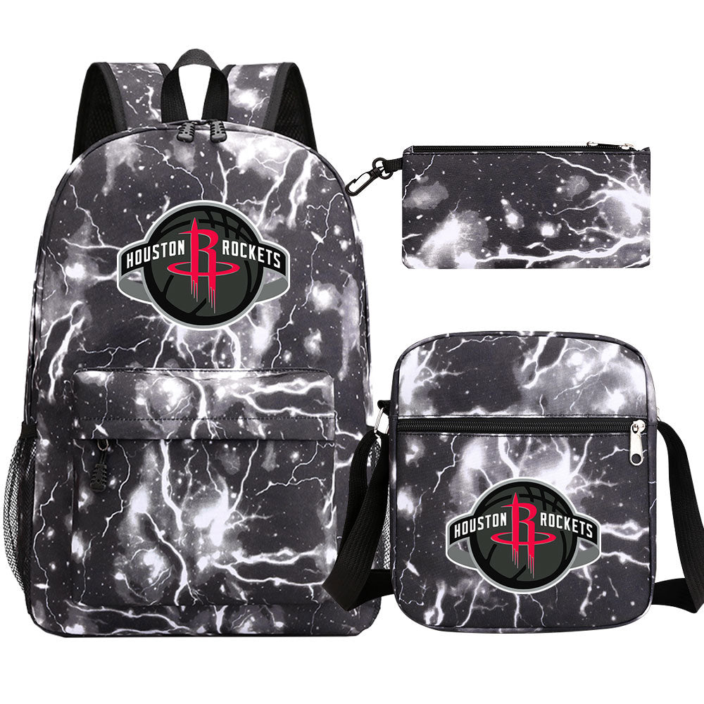 Houston Rockets Schoolbag Backpack Shoulder Bag Pencil Bag 3pcs set for Kids Students