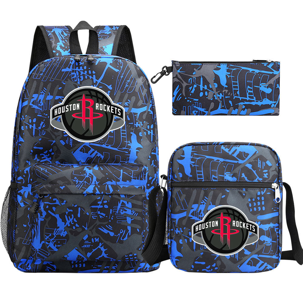 Houston Rockets Schoolbag Backpack Shoulder Bag Pencil Bag 3pcs set for Kids Students