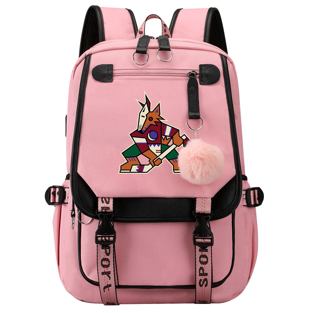 Arizona Coyotes Hockey League Waterproof Backpack School Notebook Travel Bag USB Charging