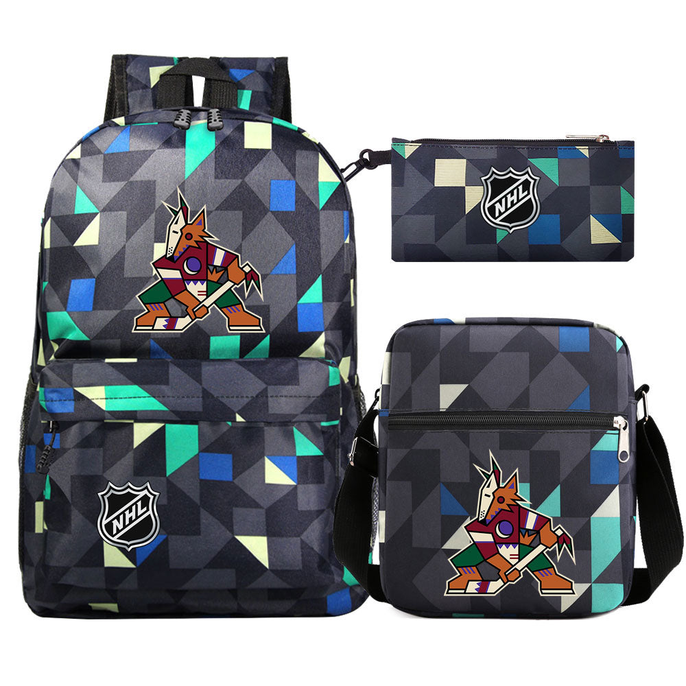 Arizona Coyotes Hockey League Printed Schoolbag Backpack Shoulder Bag Pencil Bag 3pcs set for Kids Students