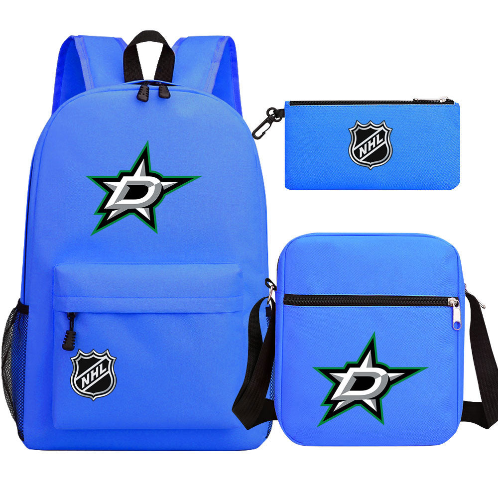 Dallas Stars Hockey League Printed Schoolbag Backpack Shoulder Bag Pencil Bag 3pcs set for Kids Students
