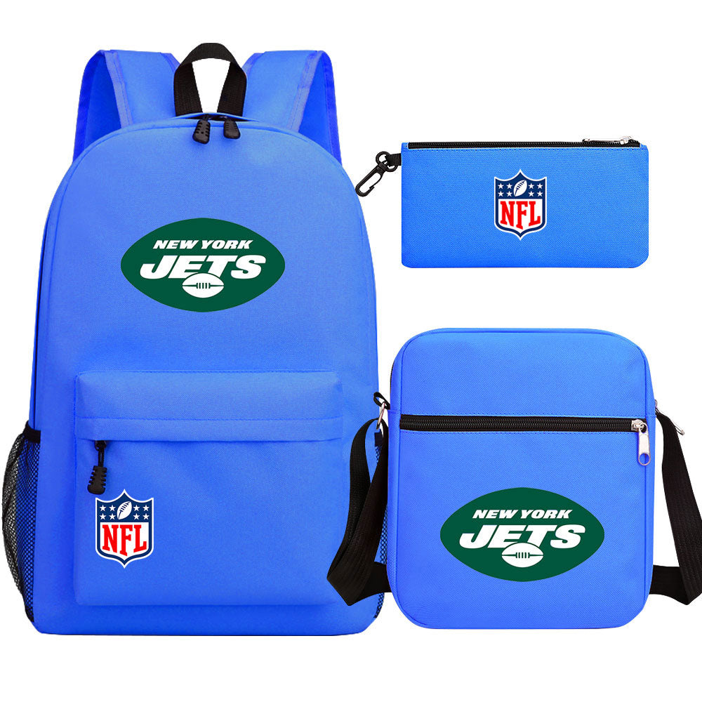 New York Jets Football Team Printed Schoolbag Backpack Shoulder Bag Pencil Bag 3pcs set for Kids Students