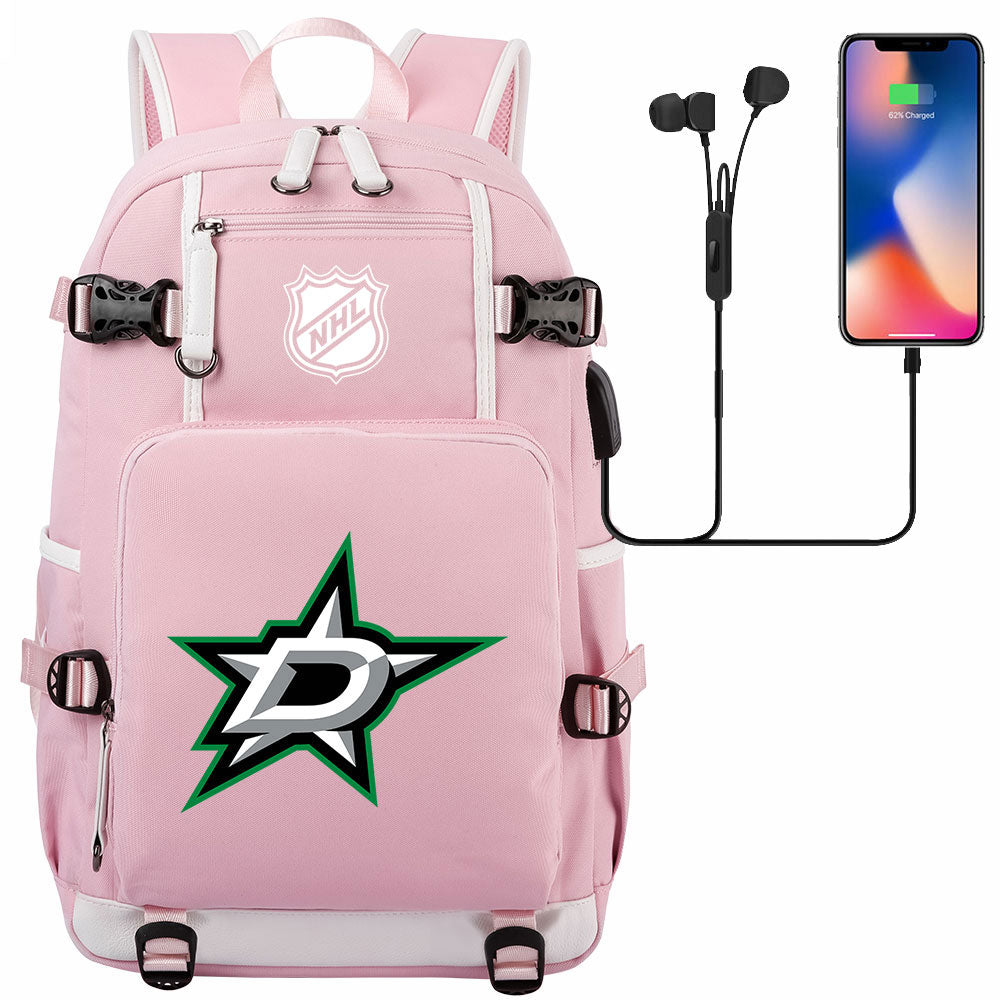 Dallas Stars Hockey League USB Charging Backpack School Notebook Travel Bags