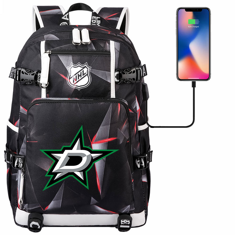 Dallas Stars Hockey League USB Charging Backpack School Notebook Travel Bags