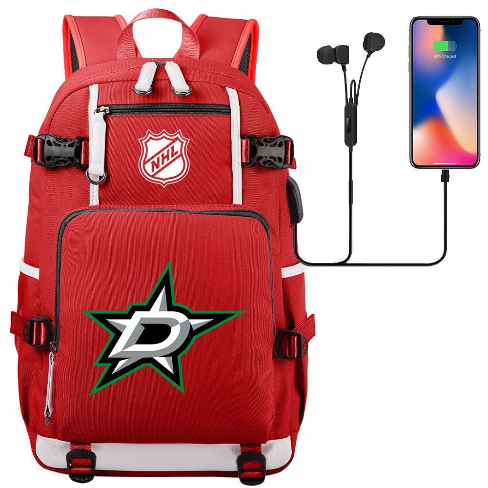 Dallas Stars Hockey League USB Charging Backpack School Notebook Travel Bags