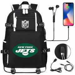 New York Jets Football Team USB Charging Backpack School Notebook Travel Bags