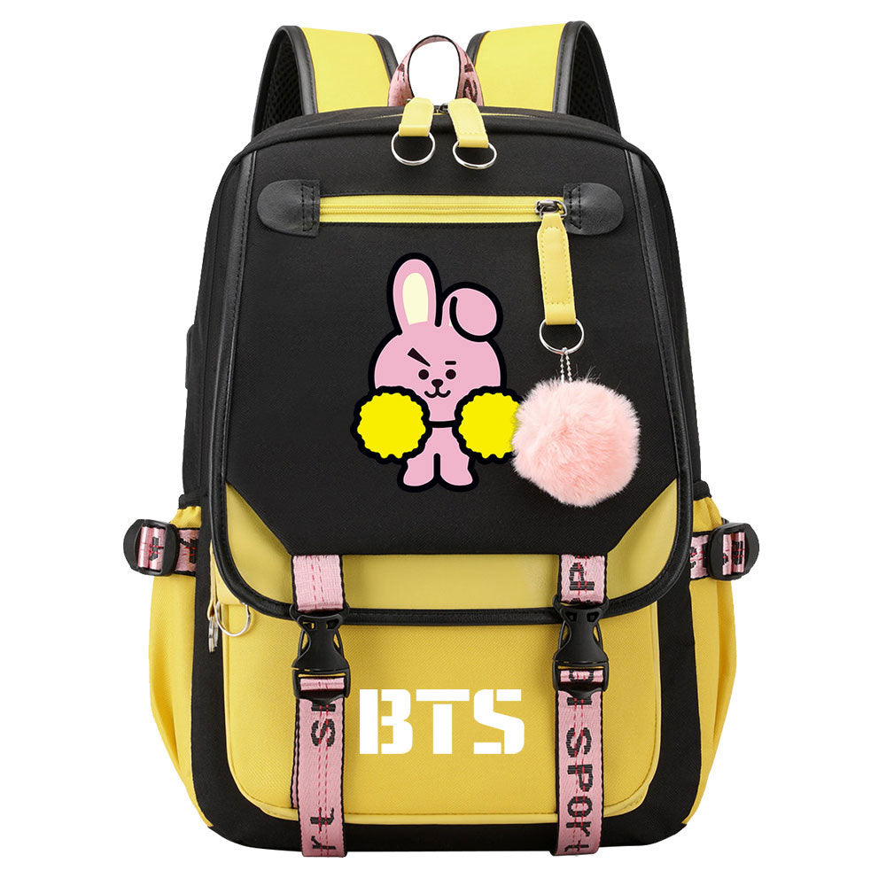 BTS Cooky Waterproof Backpack School Notebook Travel Bag USB Charging