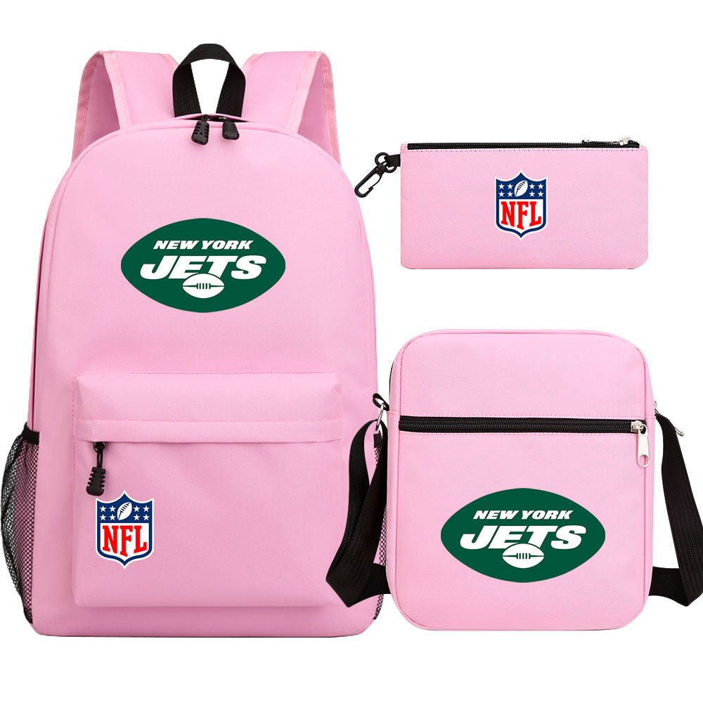 New York Jets Football Team Printed Schoolbag Backpack Shoulder Bag Pencil Bag 3pcs set for Kids Students