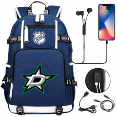 Dallas Stars Hockey League USB Charging Backpack School Notebook Travel Bags