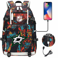 Dallas Stars Hockey League USB Charging Backpack School Notebook Travel Bags