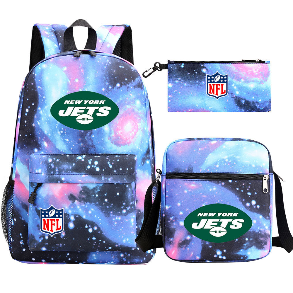 New York Jets Football Team Printed Schoolbag Backpack Shoulder Bag Pencil Bag 3pcs set for Kids Students