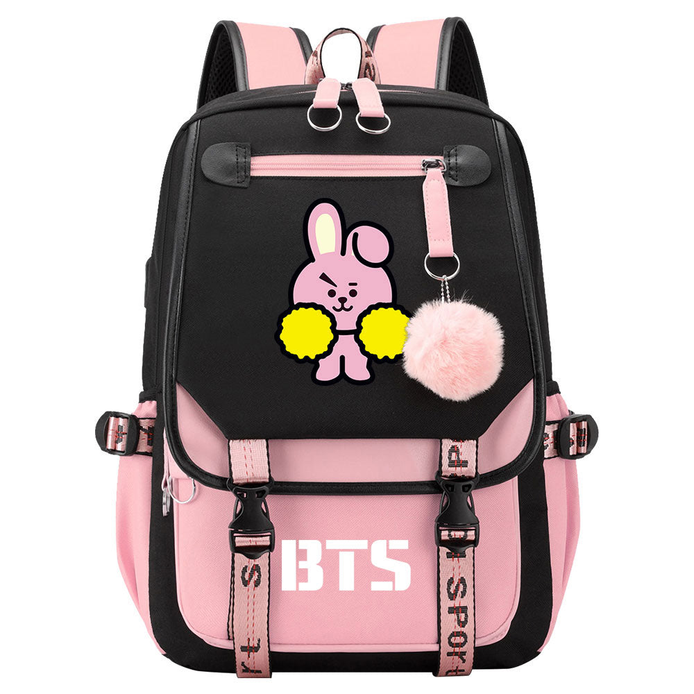BTS Cooky Waterproof Backpack School Notebook Travel Bag USB Charging