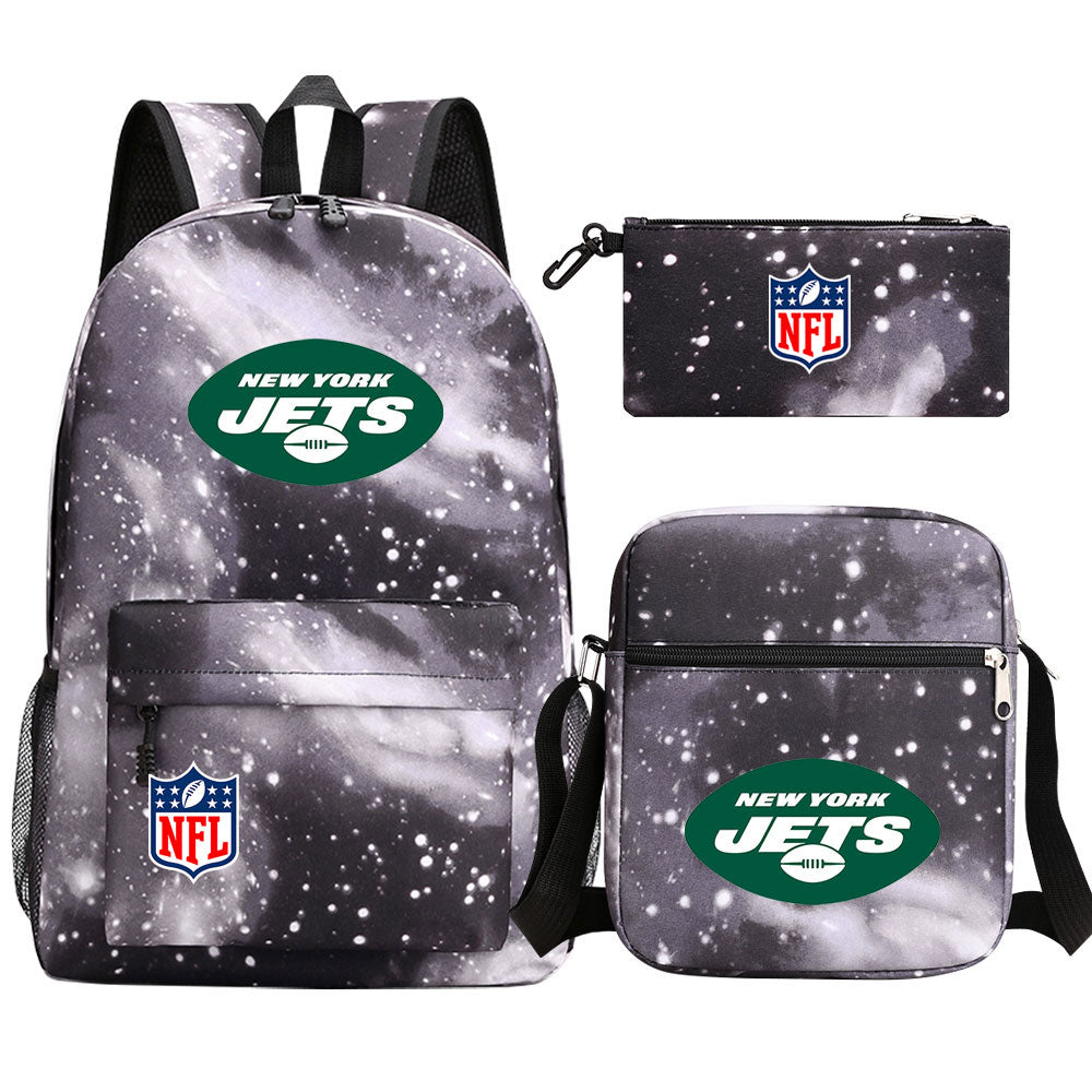 New York Jets Football Team Printed Schoolbag Backpack Shoulder Bag Pencil Bag 3pcs set for Kids Students