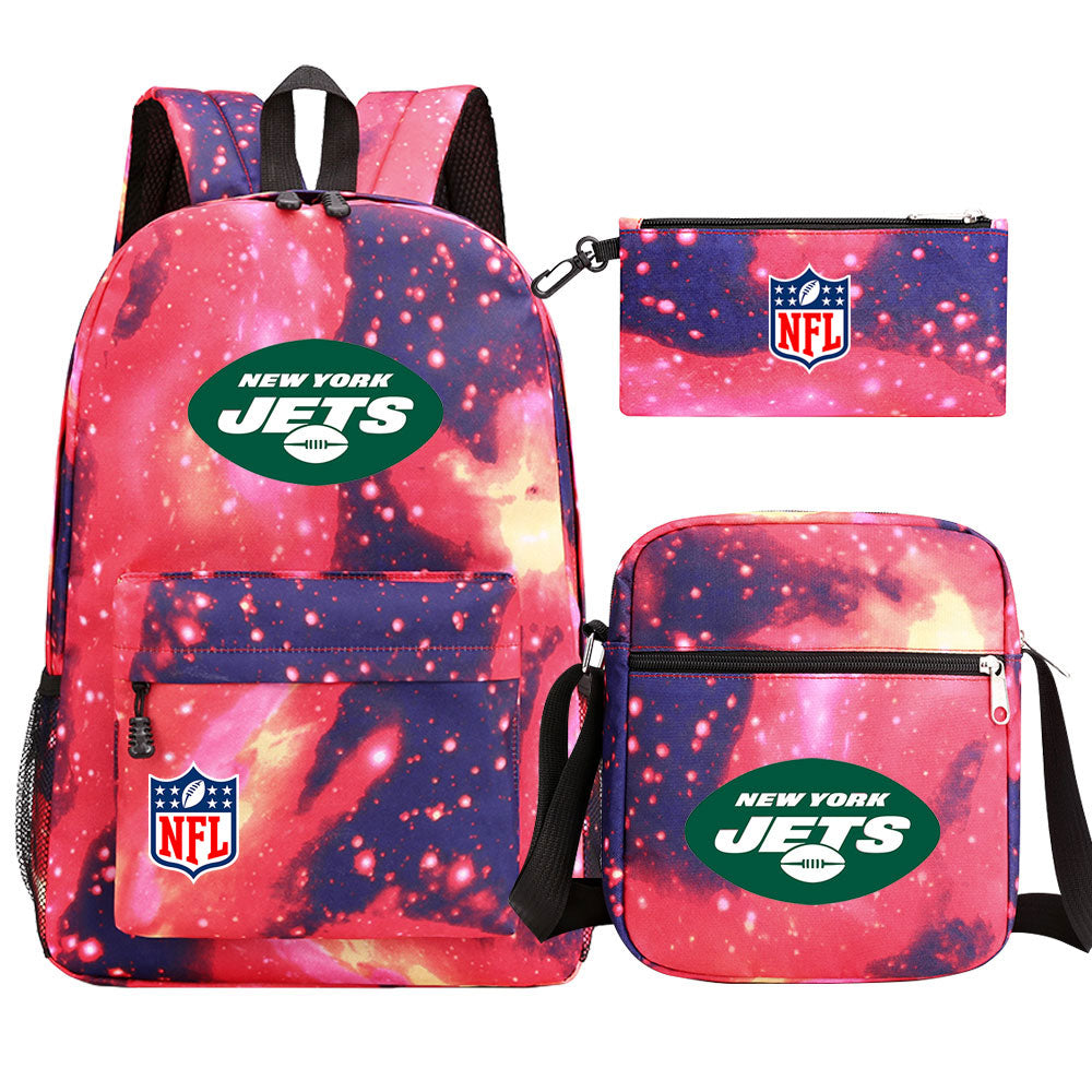 New York Jets Football Team Printed Schoolbag Backpack Shoulder Bag Pencil Bag 3pcs set for Kids Students