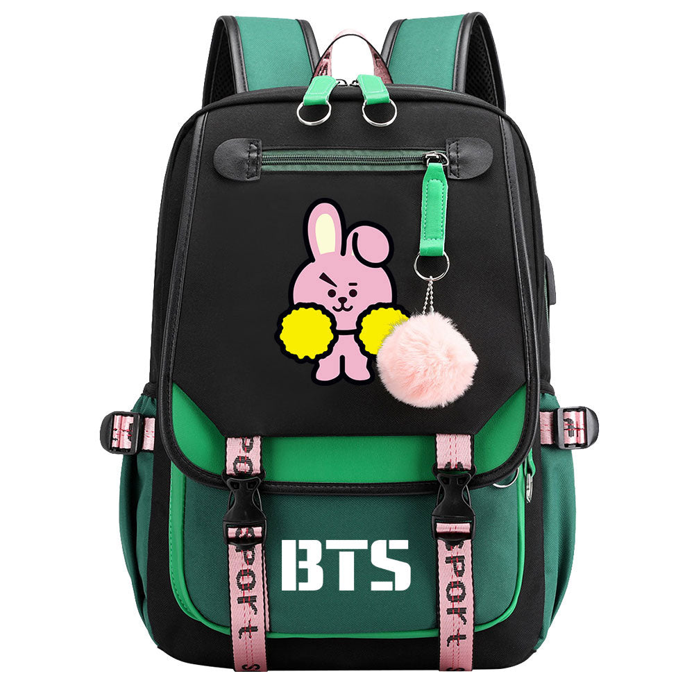 BTS Cooky Waterproof Backpack School Notebook Travel Bag USB Charging