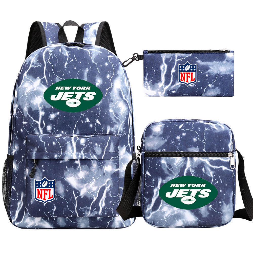 New York Jets Football Team Printed Schoolbag Backpack Shoulder Bag Pencil Bag 3pcs set for Kids Students