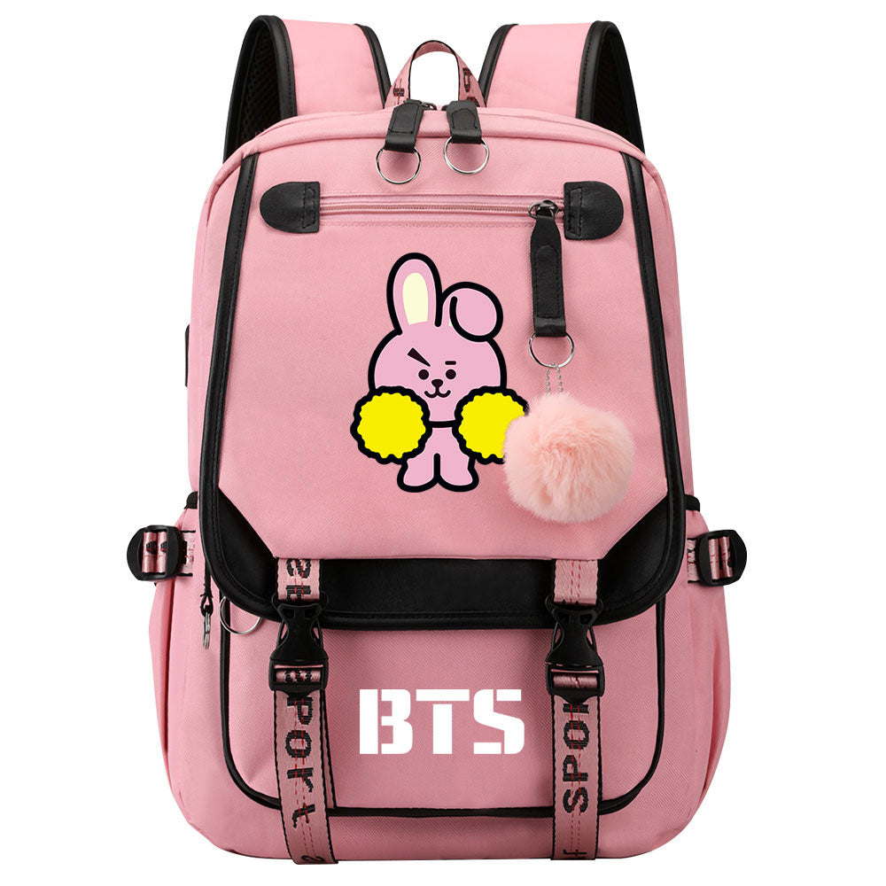 BTS Cooky Waterproof Backpack School Notebook Travel Bag USB Charging