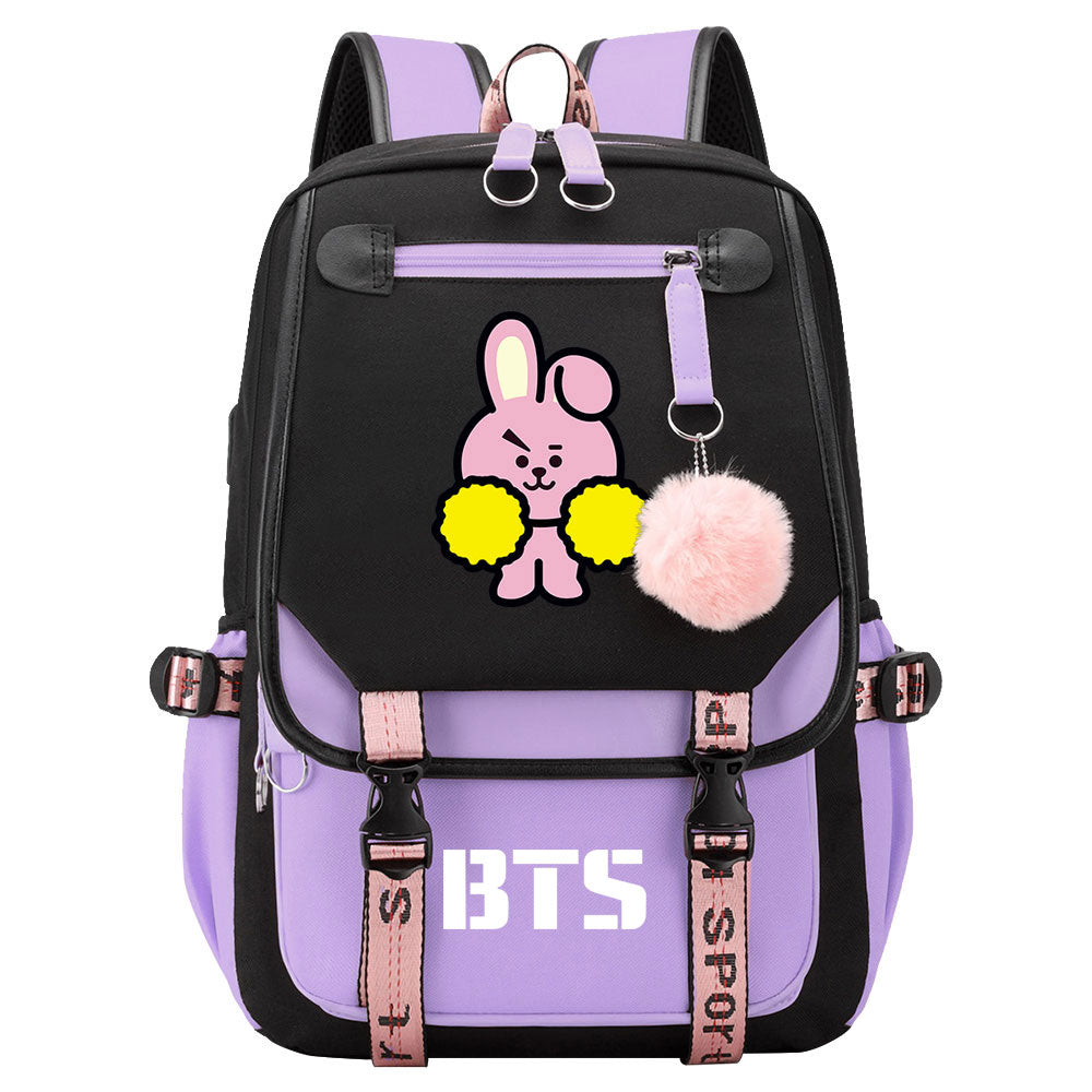 BTS Cooky Waterproof Backpack School Notebook Travel Bag USB Charging