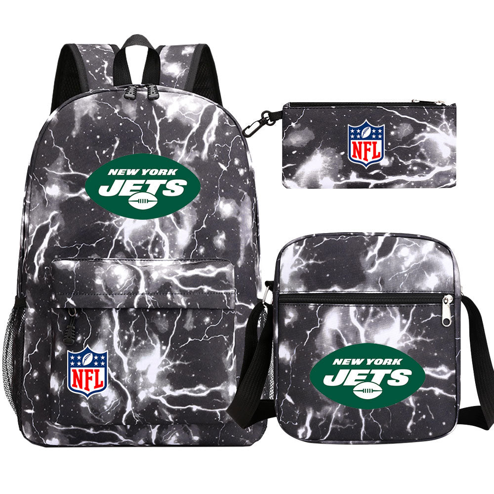 New York Jets Football Team Printed Schoolbag Backpack Shoulder Bag Pencil Bag 3pcs set for Kids Students