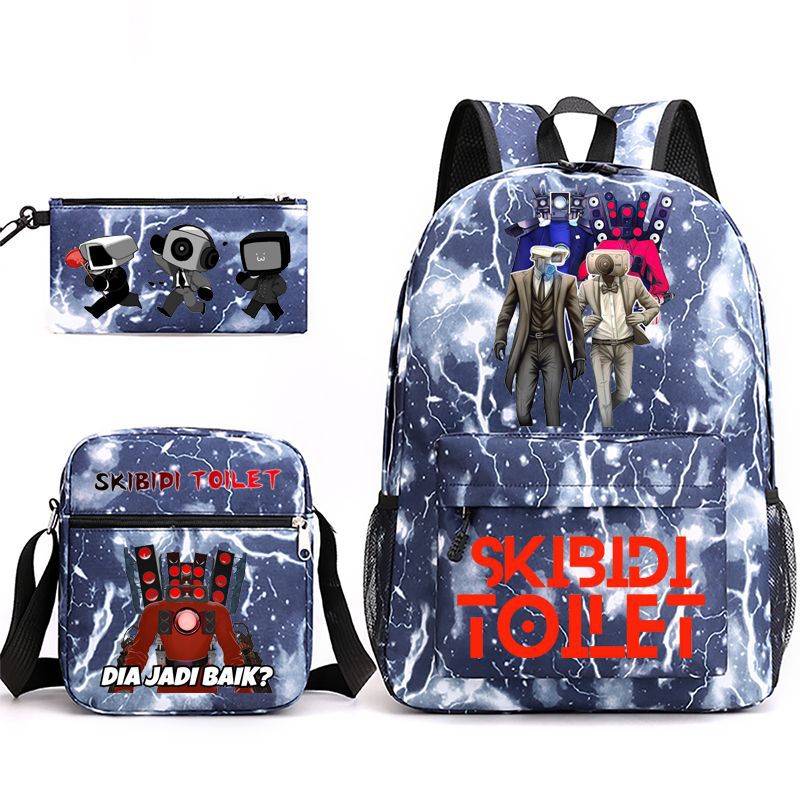 Game Skibidi Toilet Schoolbag Backpack Shoulder Bag Pencil Bag Set Gift for Kids Students