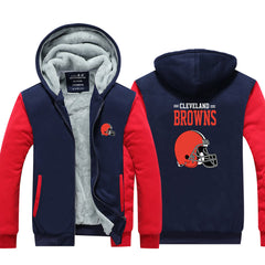 Cleveland Football Browns  Unisex Lined Hoodie Fleece Sweatshirt Full Zipper Hooded Thicken Jacket