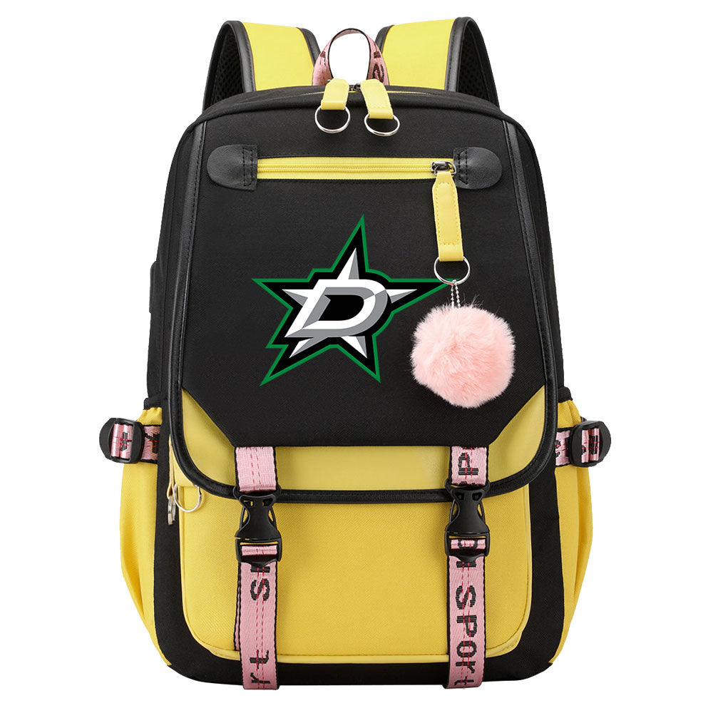 Dallas Stars Hockey League Waterproof Backpack School Notebook Travel Bag USB Charging