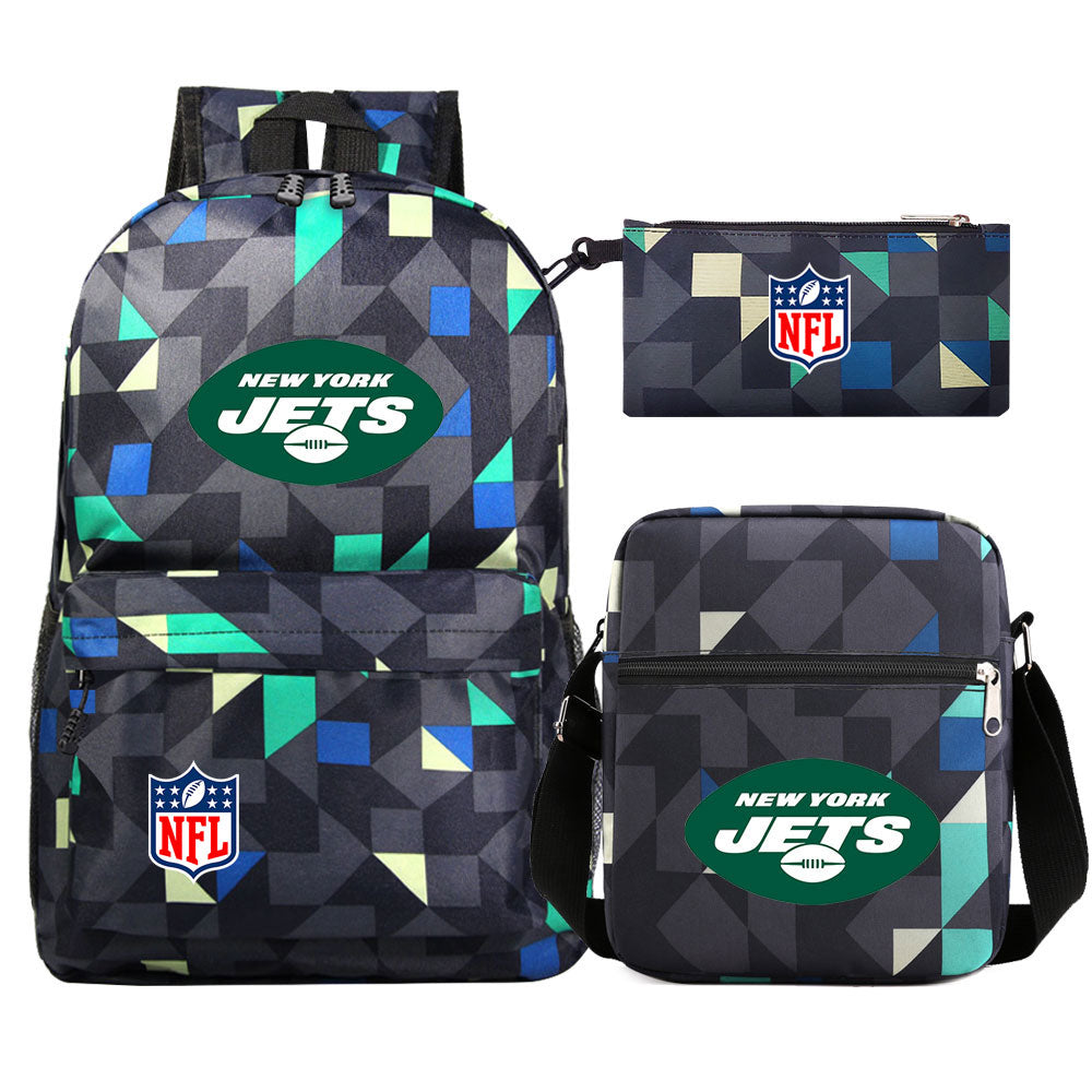 New York Jets Football Team Printed Schoolbag Backpack Shoulder Bag Pencil Bag 3pcs set for Kids Students