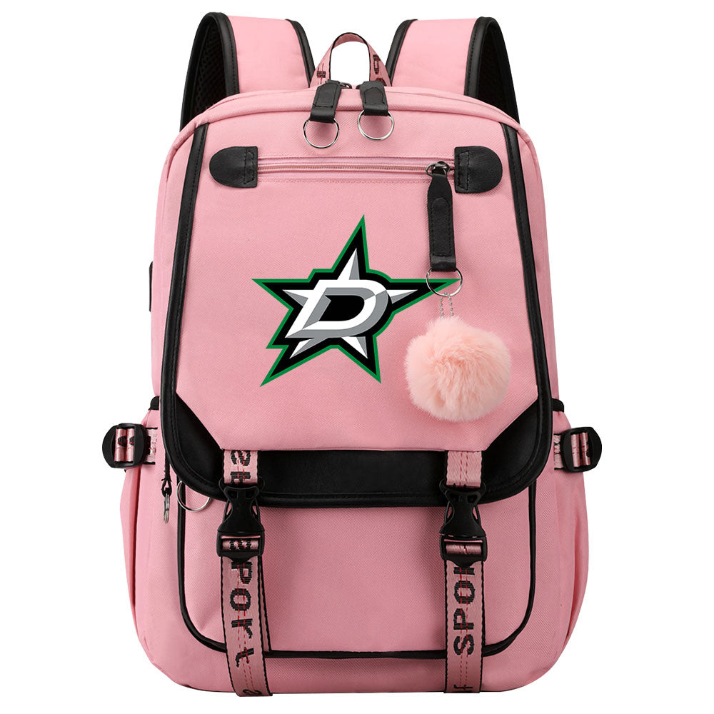 Dallas Stars Hockey League Waterproof Backpack School Notebook Travel Bag USB Charging