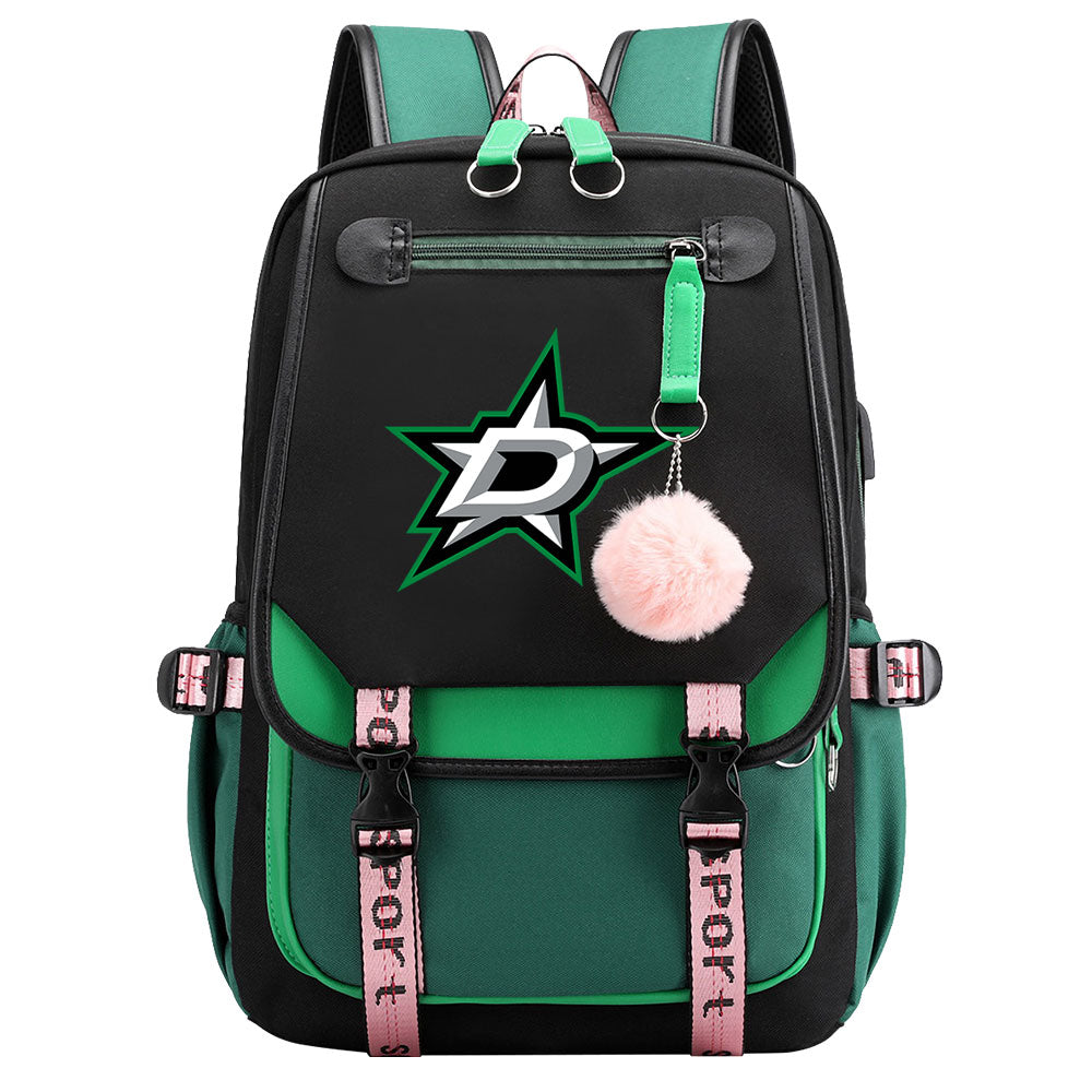Dallas Stars Hockey League Waterproof Backpack School Notebook Travel Bag USB Charging