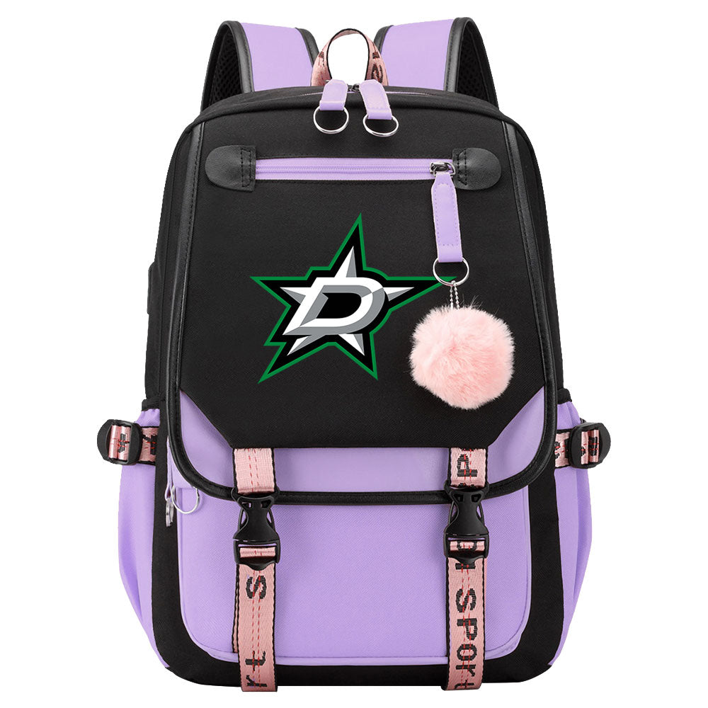Dallas Stars Hockey League Waterproof Backpack School Notebook Travel Bag USB Charging