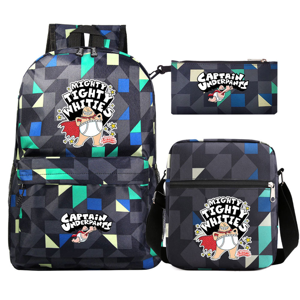 Captain Underpants Printed Schoolbag Backpack Shoulder Bag Pencil Bag 3pcs set for Kids Students