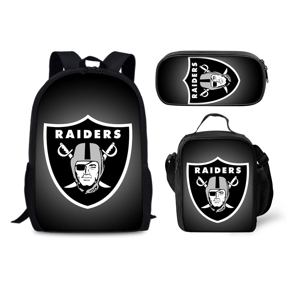 Oakland Raiders Football Team Backpack Schoolbag Lunch Bag Pencil Bag for Kids Students 3PCS